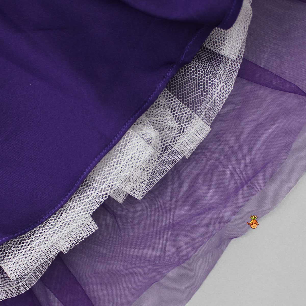 Purple One Shoulder Ruffle Net Gown