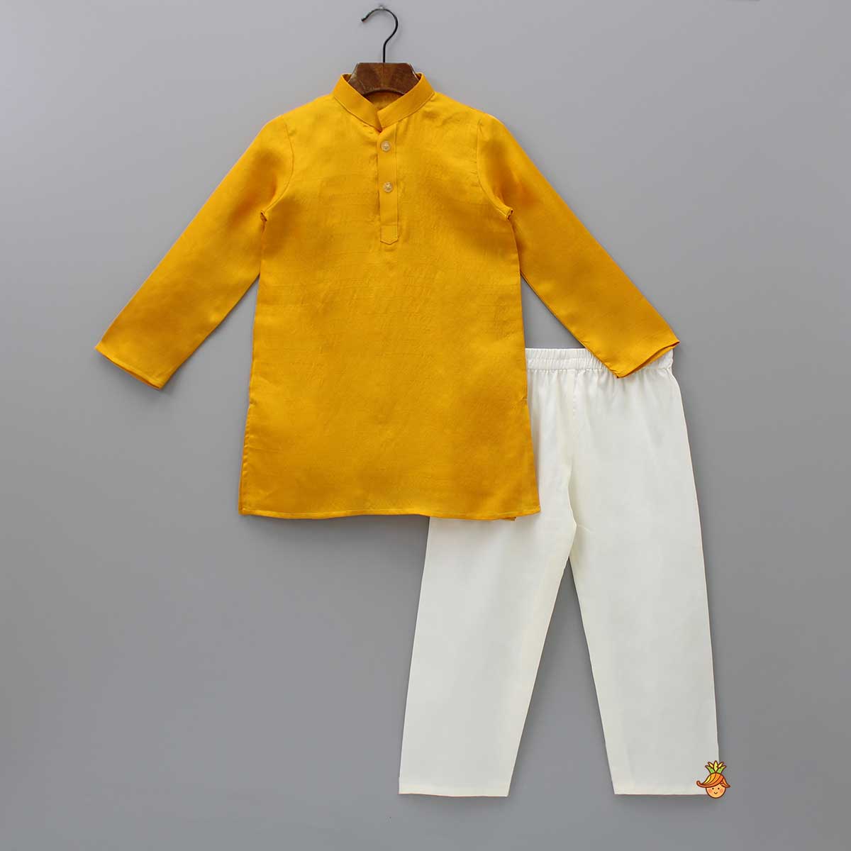 Mustard Kurta With Camel Embroidered Jacket And Pyjama