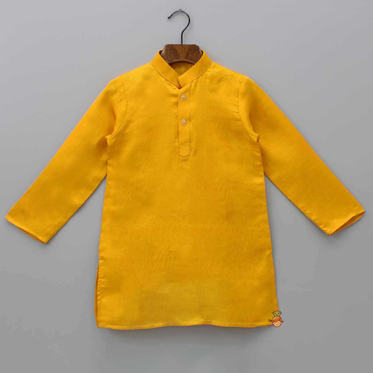 Mustard Kurta With Camel Embroidered Jacket And Pyjama