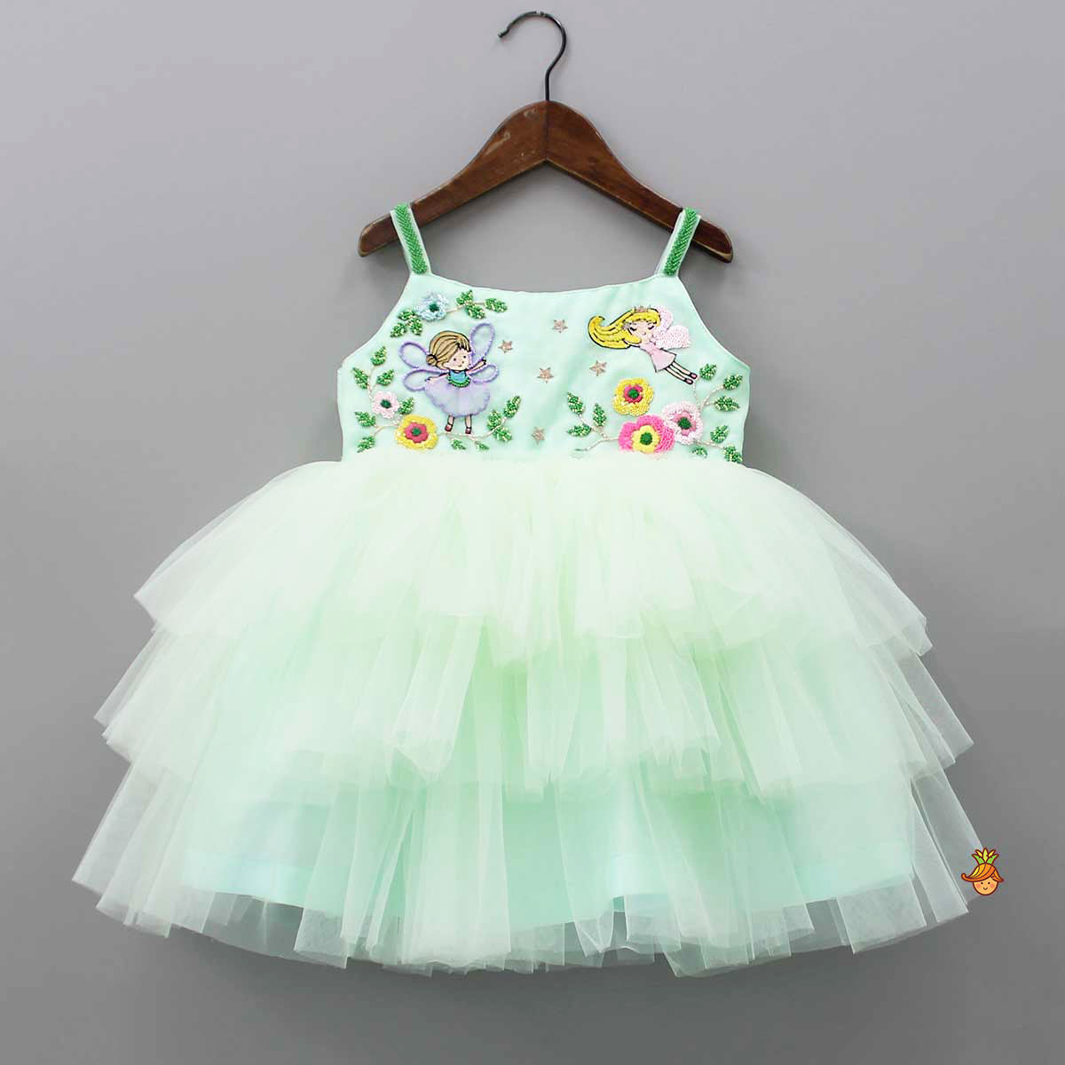 Sequins Fairies Embroidered Green Ruffled Dress for 1 - 2 Years - Dresses - By Little Muffet Sequins Fairies Embroidered Green Ruffled Dress for 1 - 2 Years - Dresses - By Little Muffet