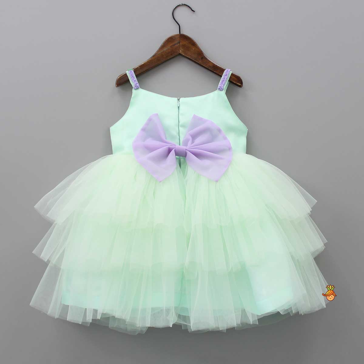 Sequins Fairies Embroidered Green Ruffled Dress