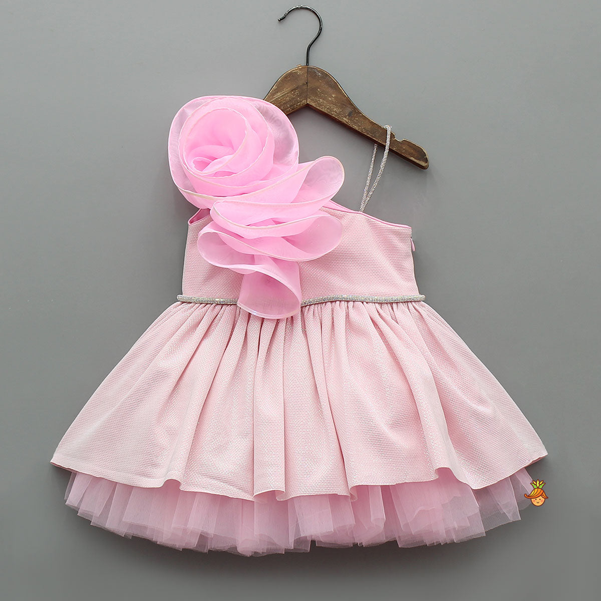 Flower Adorned One Shoulder Dress With Matching Hairband