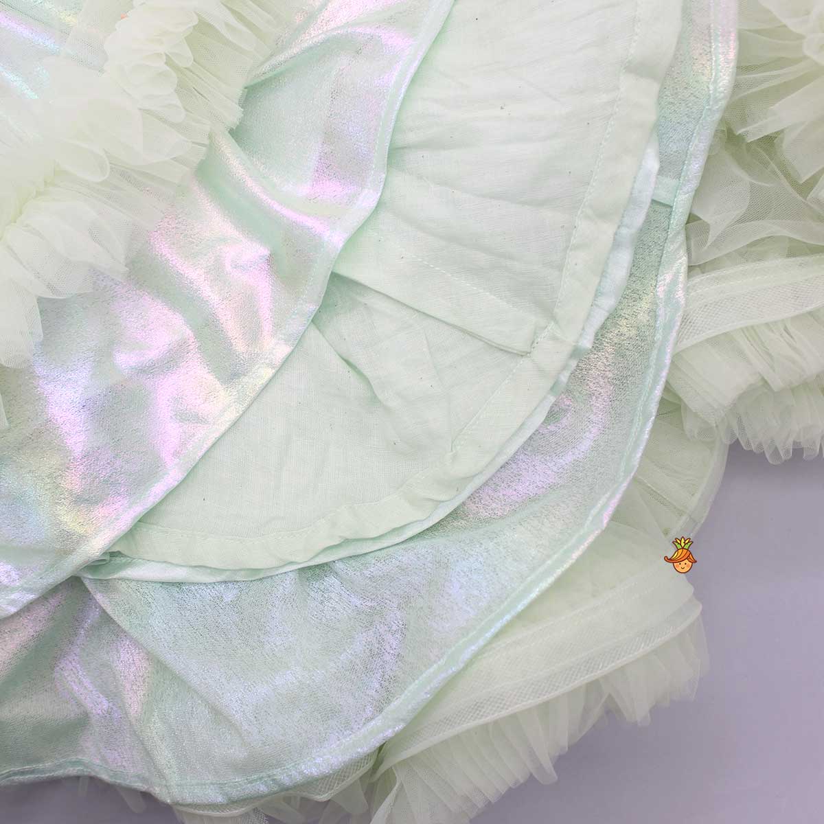 Pearl Detail Flared Green High Low Gown