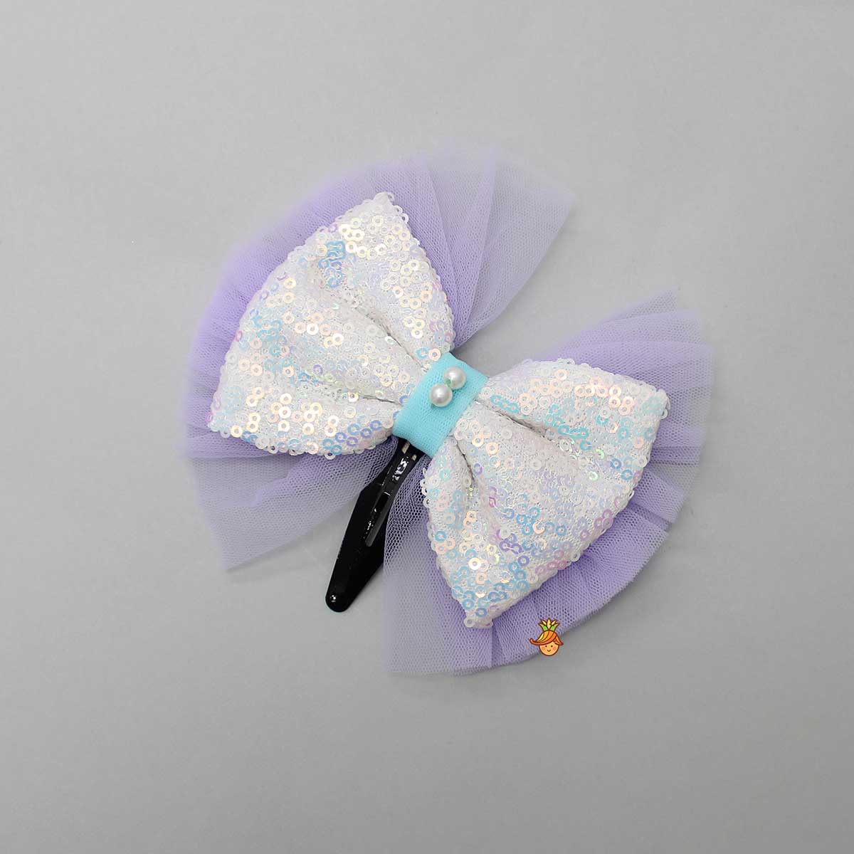 Sequin Embroidered Flared Ruffle Dress With Matching Hair Clip