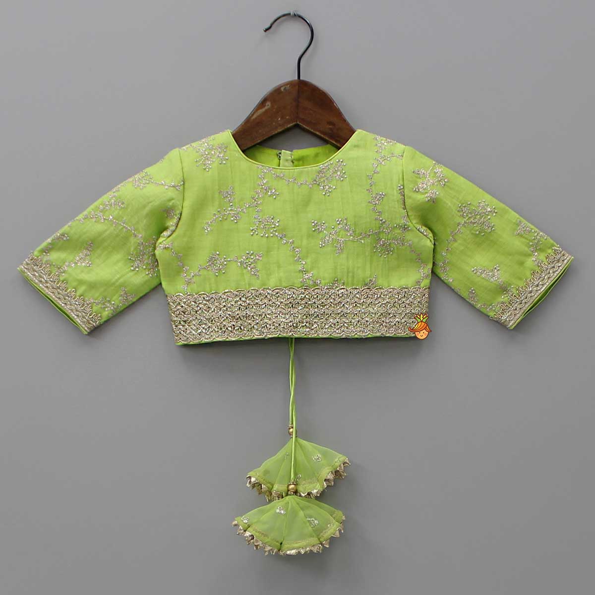 Green Embroidered Lacework Top With Lehenga And Attached Dupatta