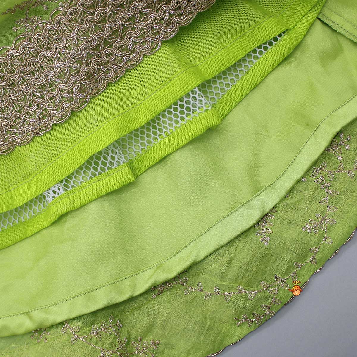 Green Embroidered Lacework Top With Lehenga And Attached Dupatta
