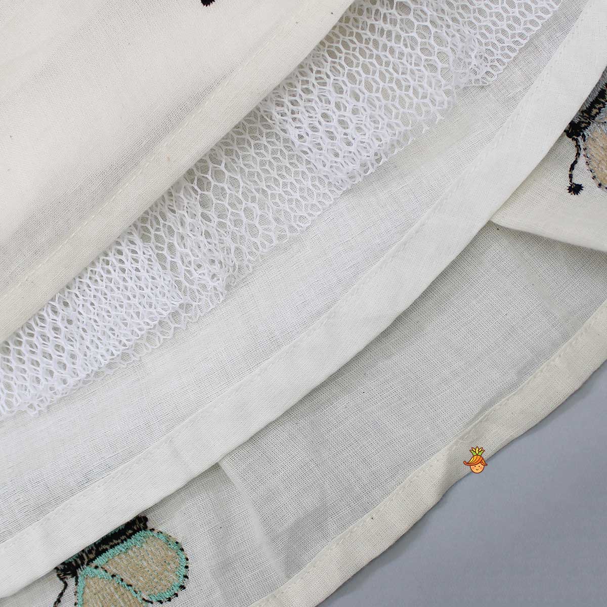 Butterfly Embroidered Off White Top And Lehenga