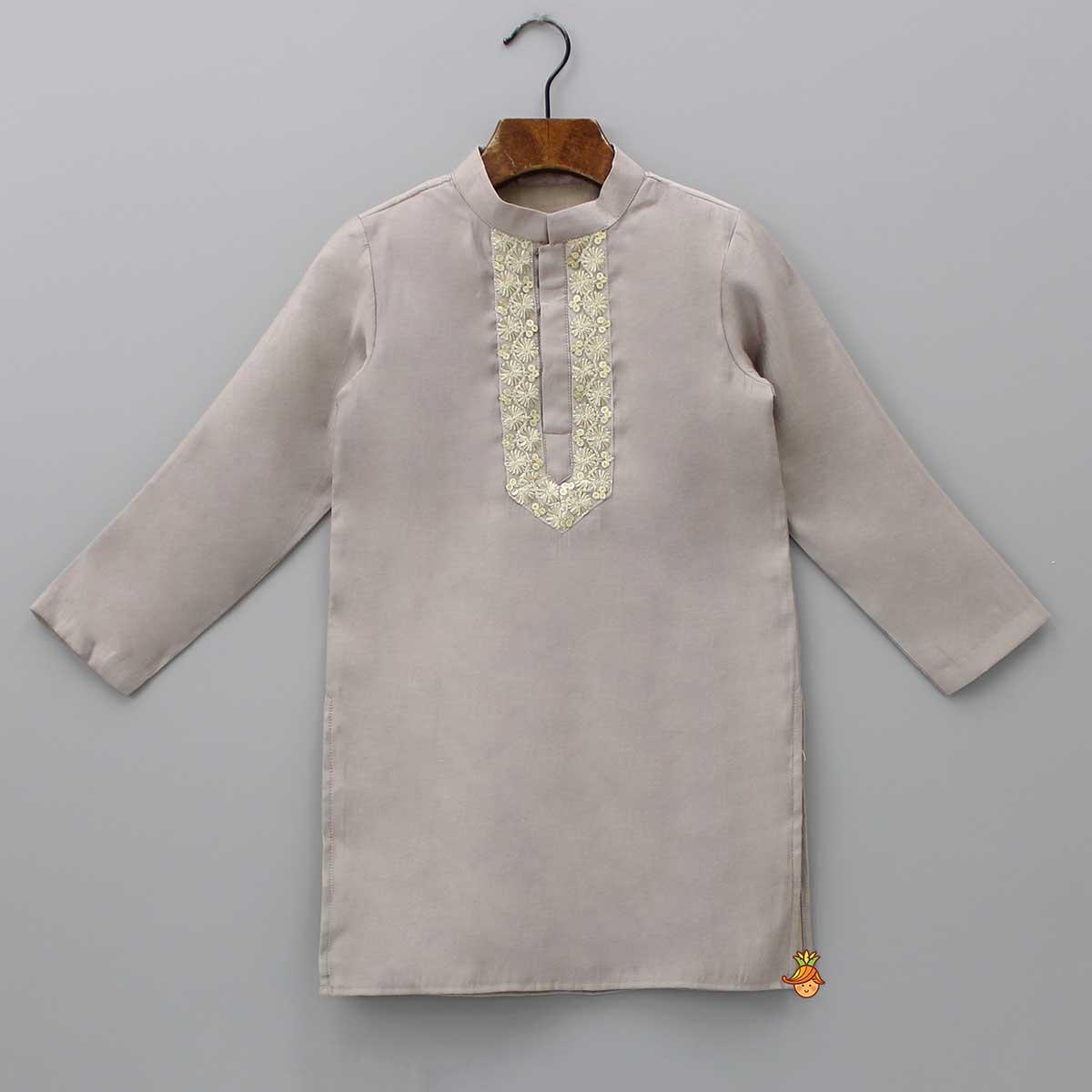 Embroidery And Sequins Lace Brown Kurta And Pyjama