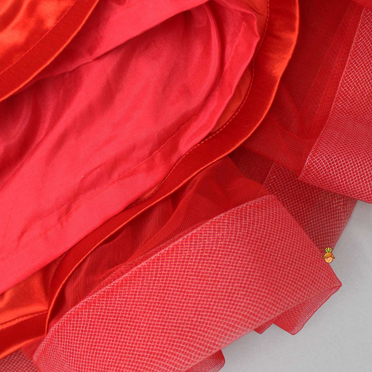 Red Pleated Yoke Butterfly Dress With Stiff Belt