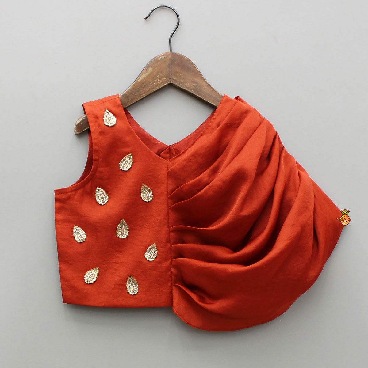 Leaf Adorned Rust Crop Top And Flared Palazzo