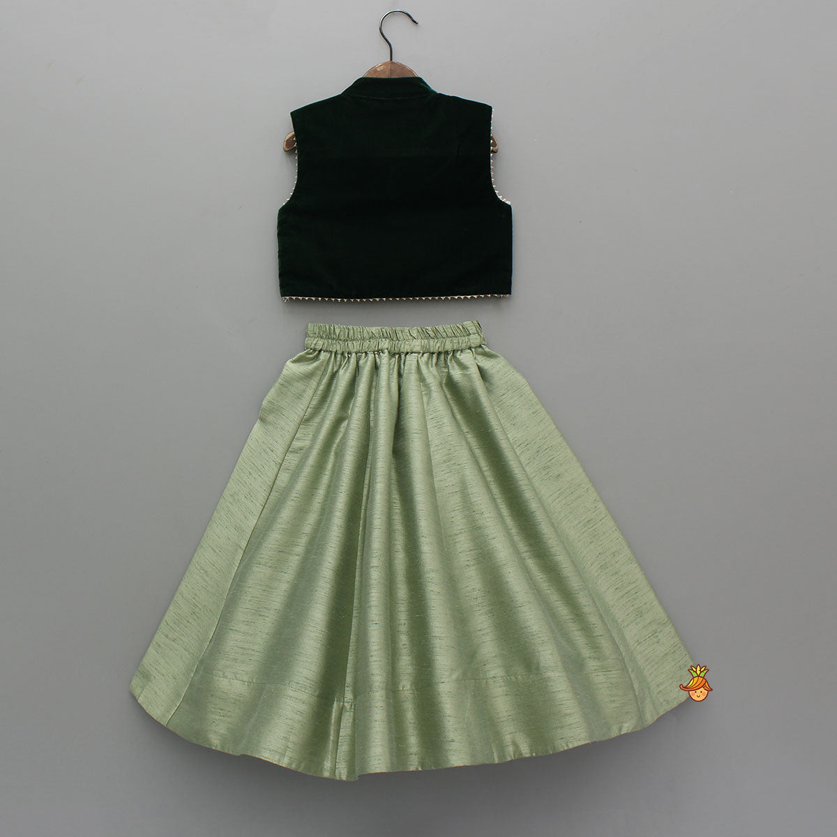 Embroidered Velvet Green Top And Lehenga