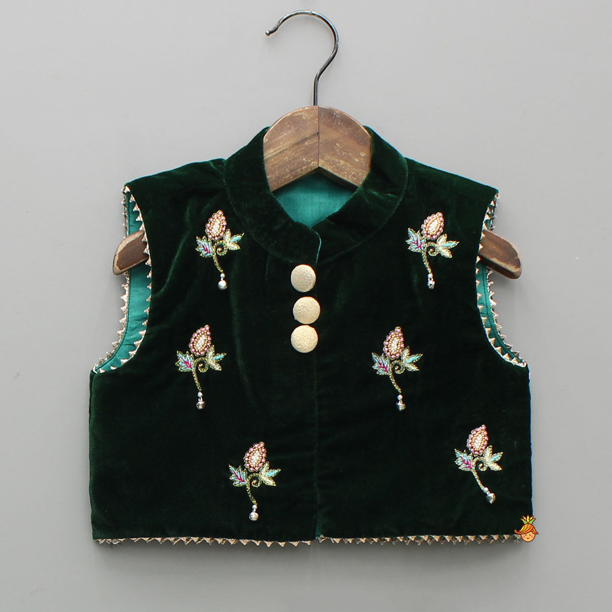 Embroidered Velvet Green Top And Lehenga