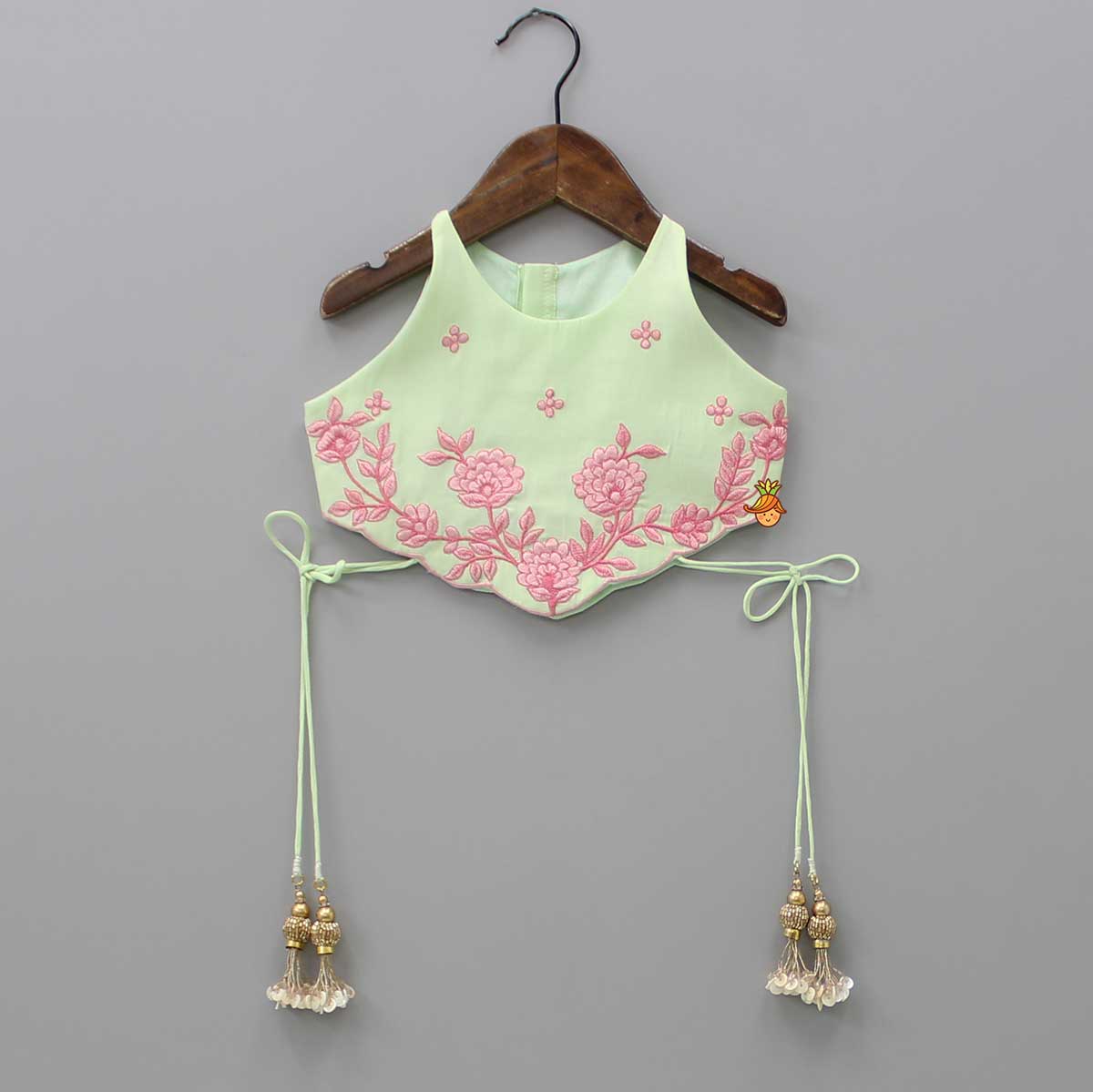 Thread Embroidered Green Top And Flared Lehenga