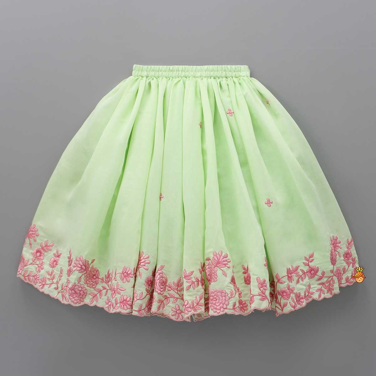 Thread Embroidered Green Top And Flared Lehenga
