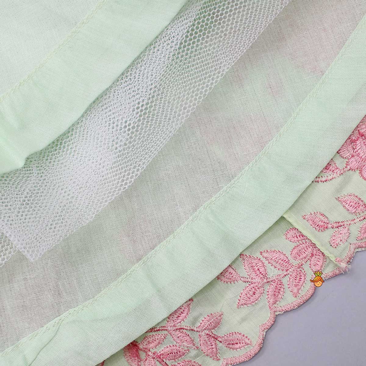 Thread Embroidered Green Top And Flared Lehenga