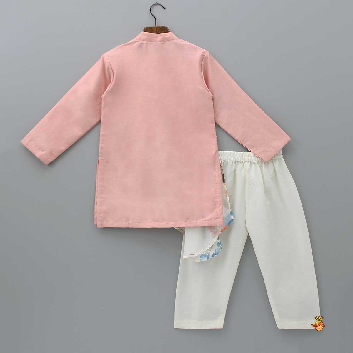 Peach Kurta With One Side Printed Panel And Pyjama
