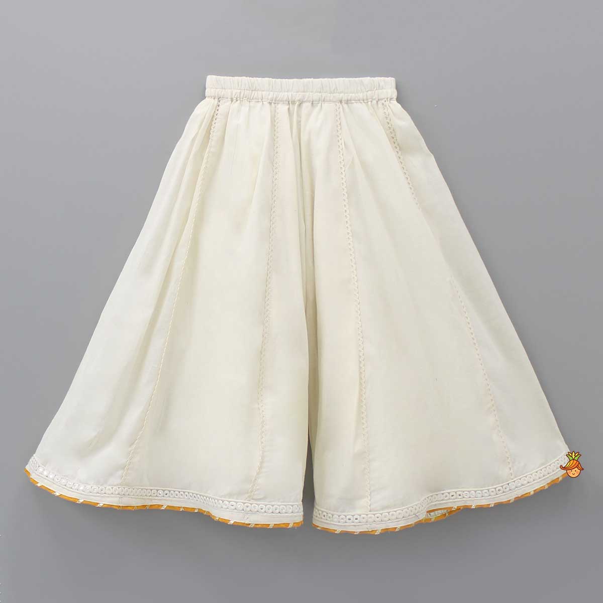 Off White Faux Mirror Work Top And Flared Palazzo