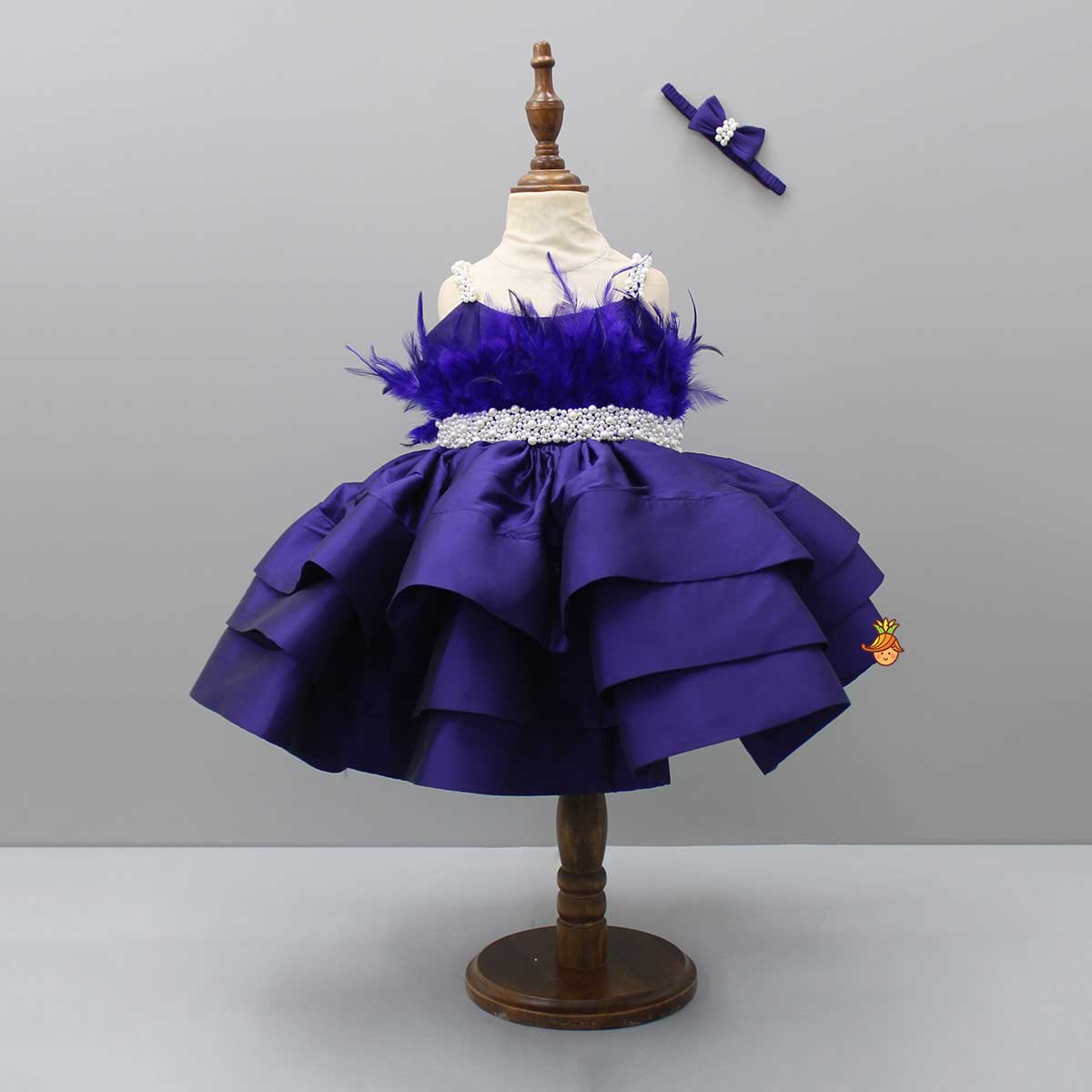 Elegant Purple Layered Dress With Matching Detachable Bow And Head Band