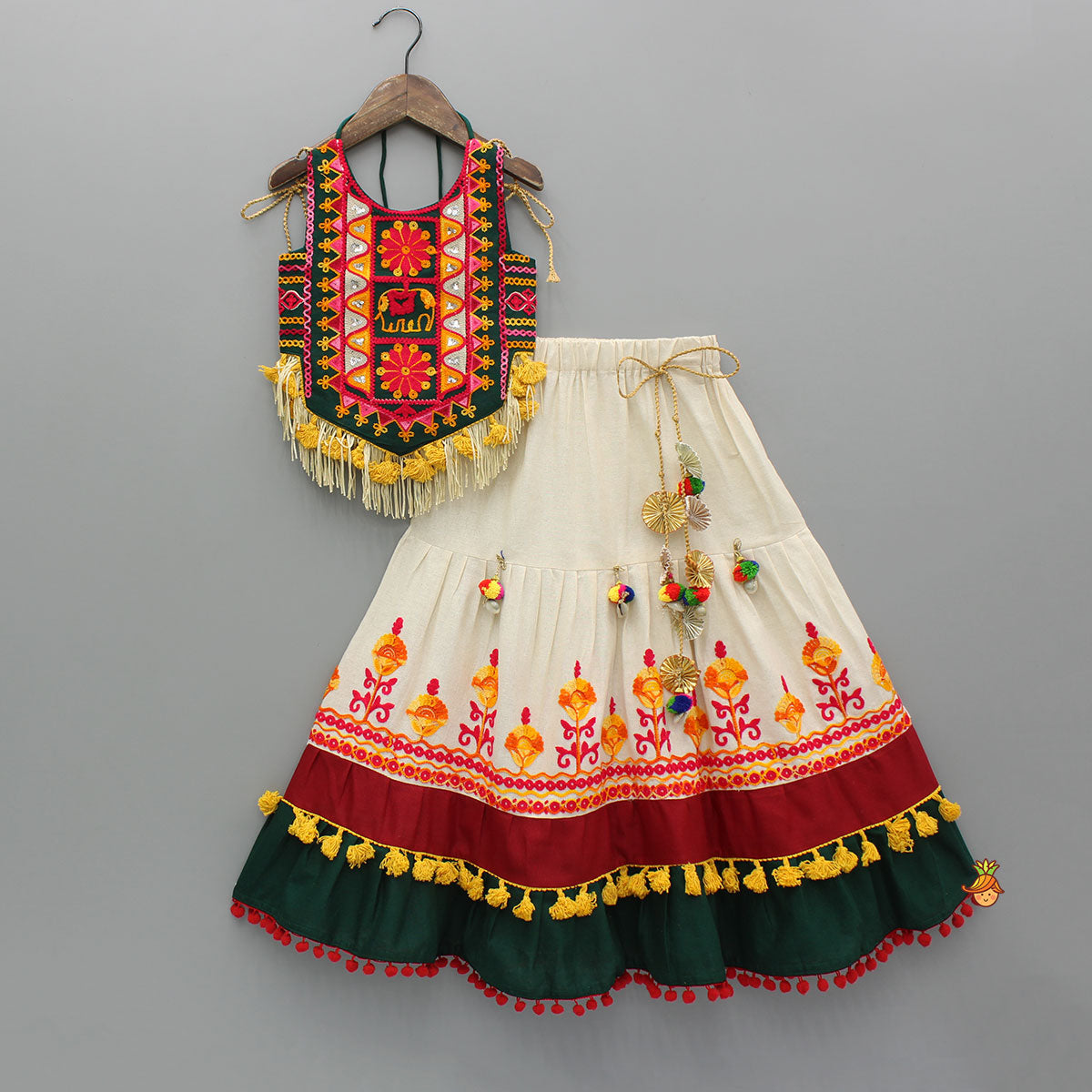 Thread Embroidered Stylish Halter Neck Top And Lehenga