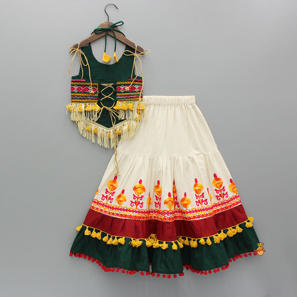 Thread Embroidered Stylish Halter Neck Top And Lehenga