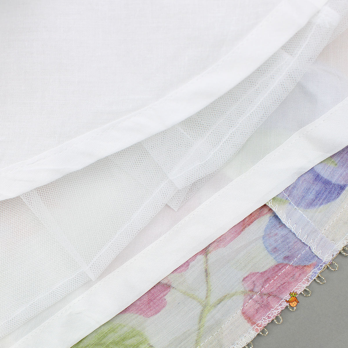Multicolour Floral Printed Top And Lehenga With Net Dupatta