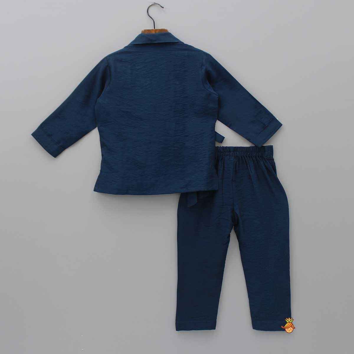 Animal Embroidered Front Overlap Shirt With Tie-Ups And Pant