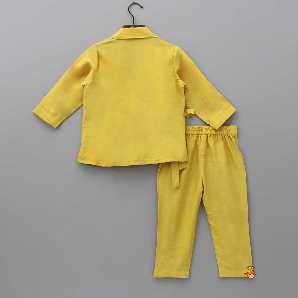 Animal Embroidered Front Overlap Shirt With Tie-Ups And Pant