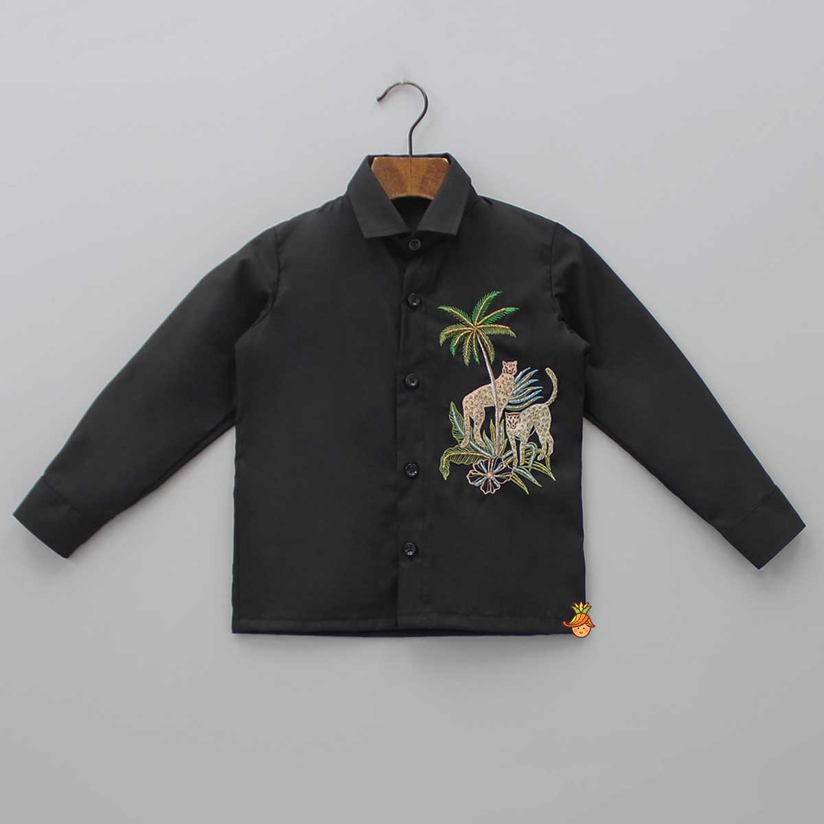 Jungle Theme Embroidered Black Shirt