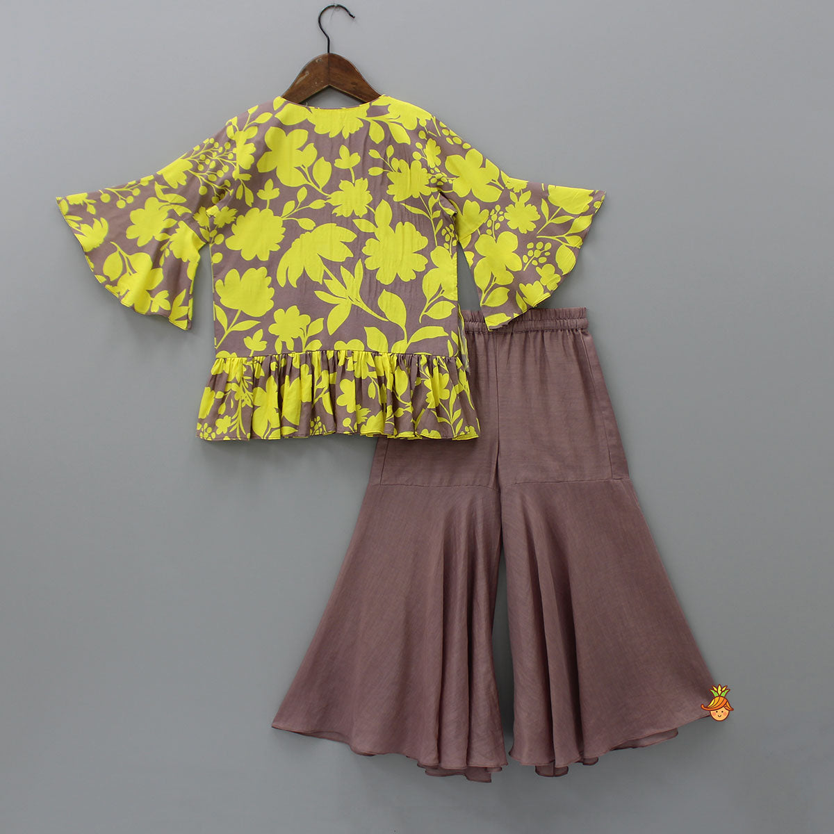 Floral Printed Kurti With Sharara And Net Dupatta