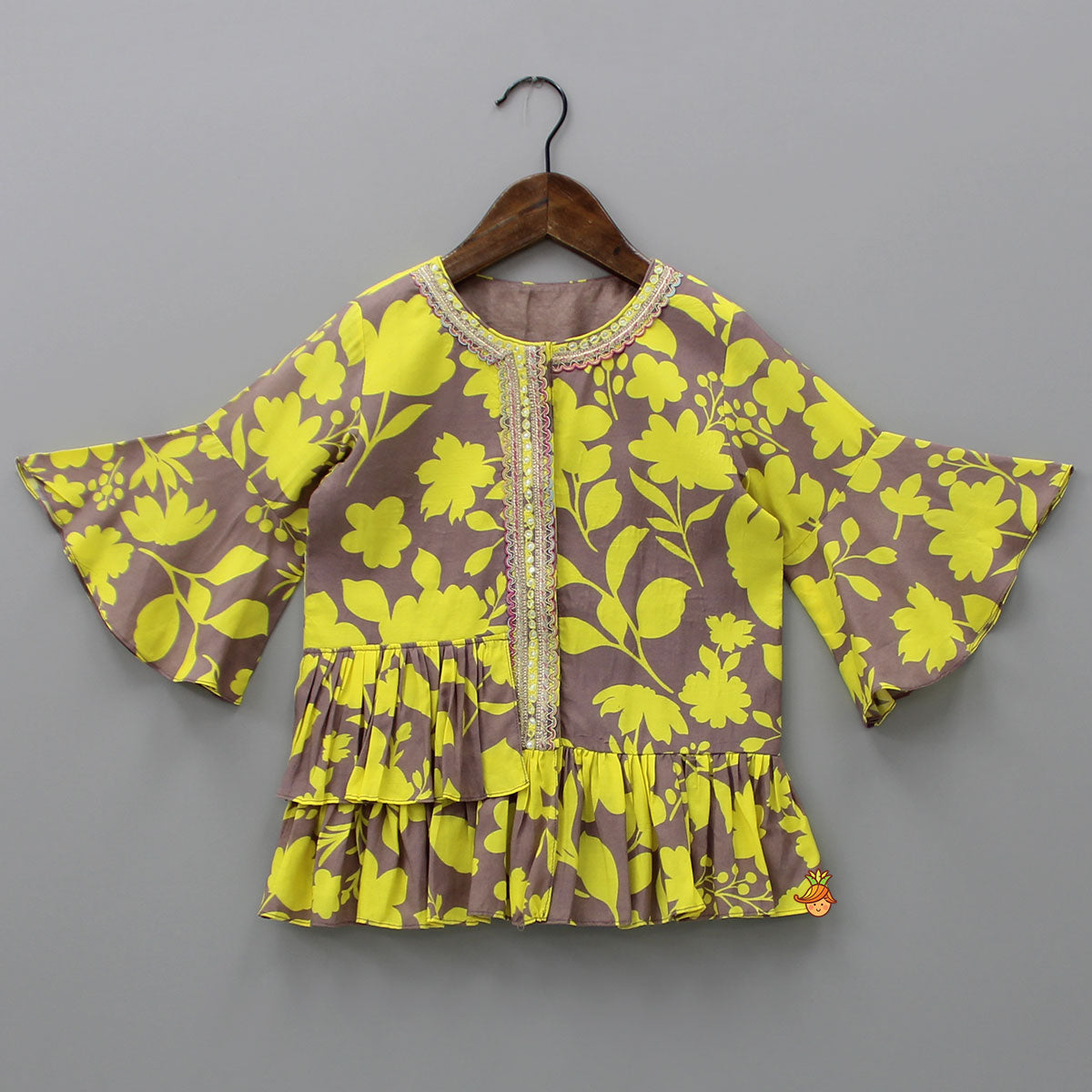 Floral Printed Kurti With Sharara And Net Dupatta