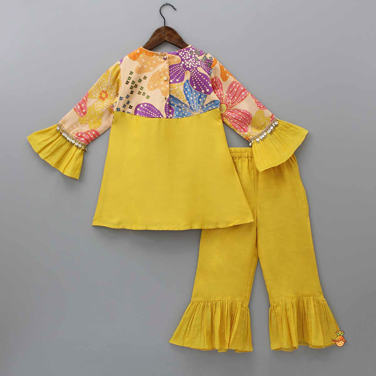 Sequins Floral Printed Kurti With Palazzo And Net Dupatta