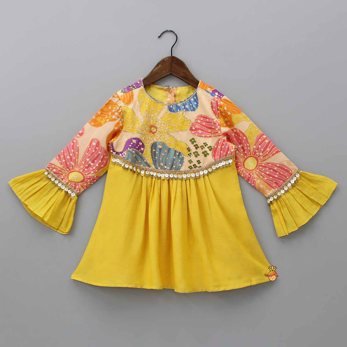 Sequins Floral Printed Kurti With Palazzo And Net Dupatta