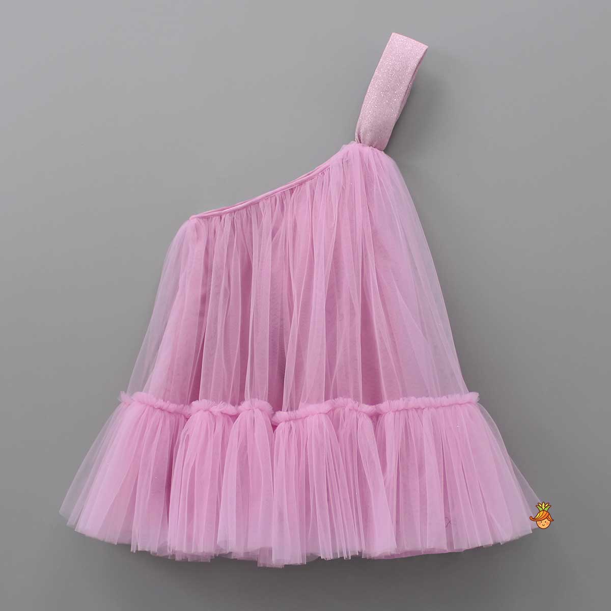 Dual Bow Enhanced Pink One Shoulder Dress