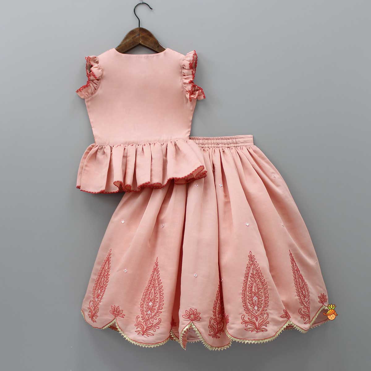 Faux Mirror And Thread Embroidered Top And Flared Lehenga