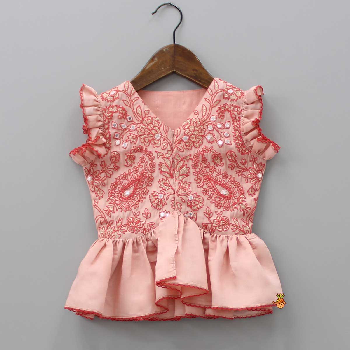 Faux Mirror And Thread Embroidered Top And Flared Lehenga