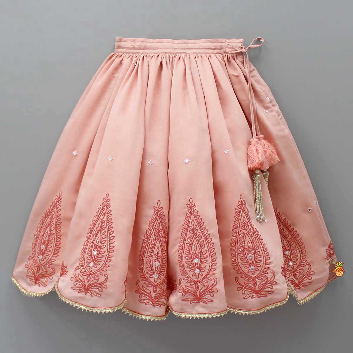 Faux Mirror And Thread Embroidered Top And Flared Lehenga