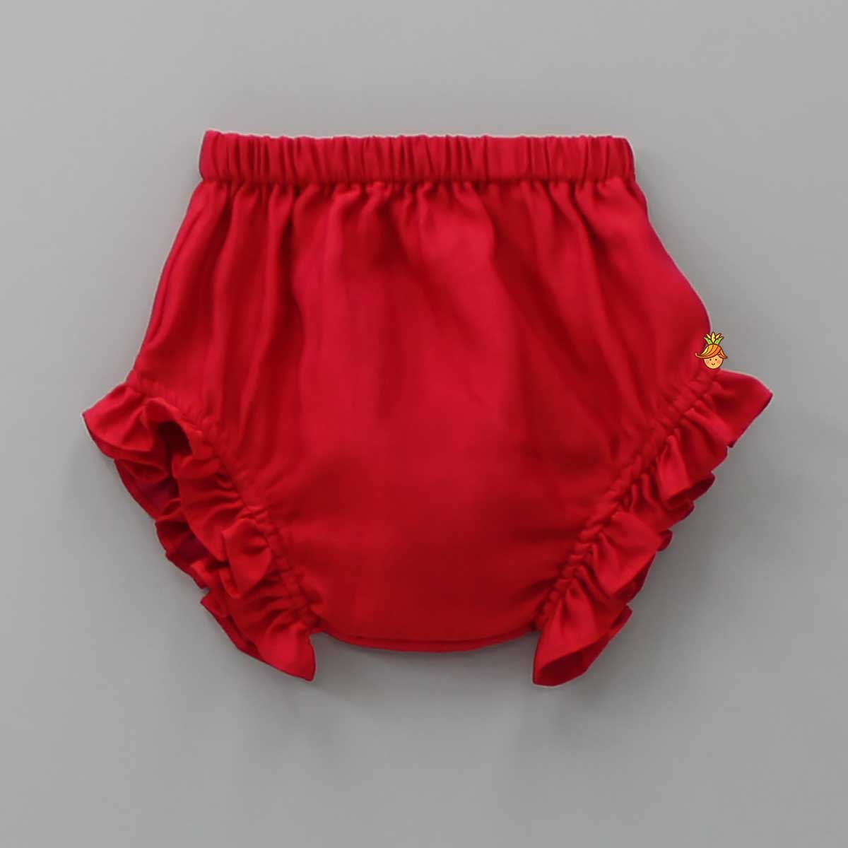 Bird Embroidered Red Top And Bloomer