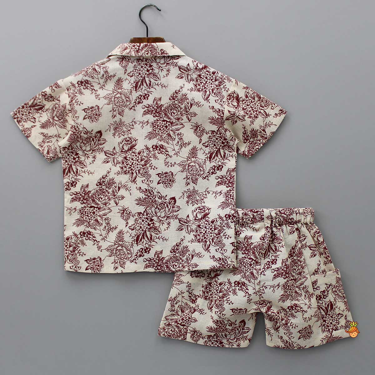 Floral Printed Beige Shirt And Shorts