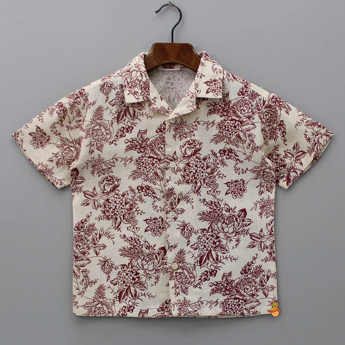 Floral Printed Beige Shirt And Shorts