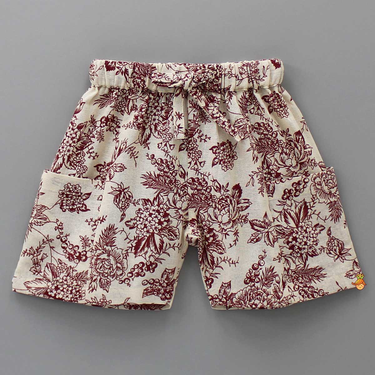 Floral Printed Beige Shirt And Shorts