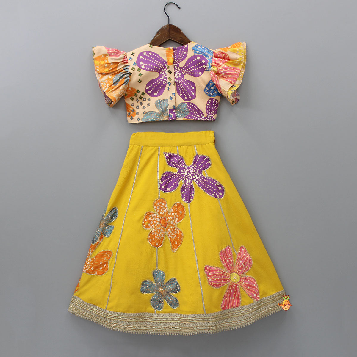 Sequin Floral Printed Top With Lehenga And Net Dupatta