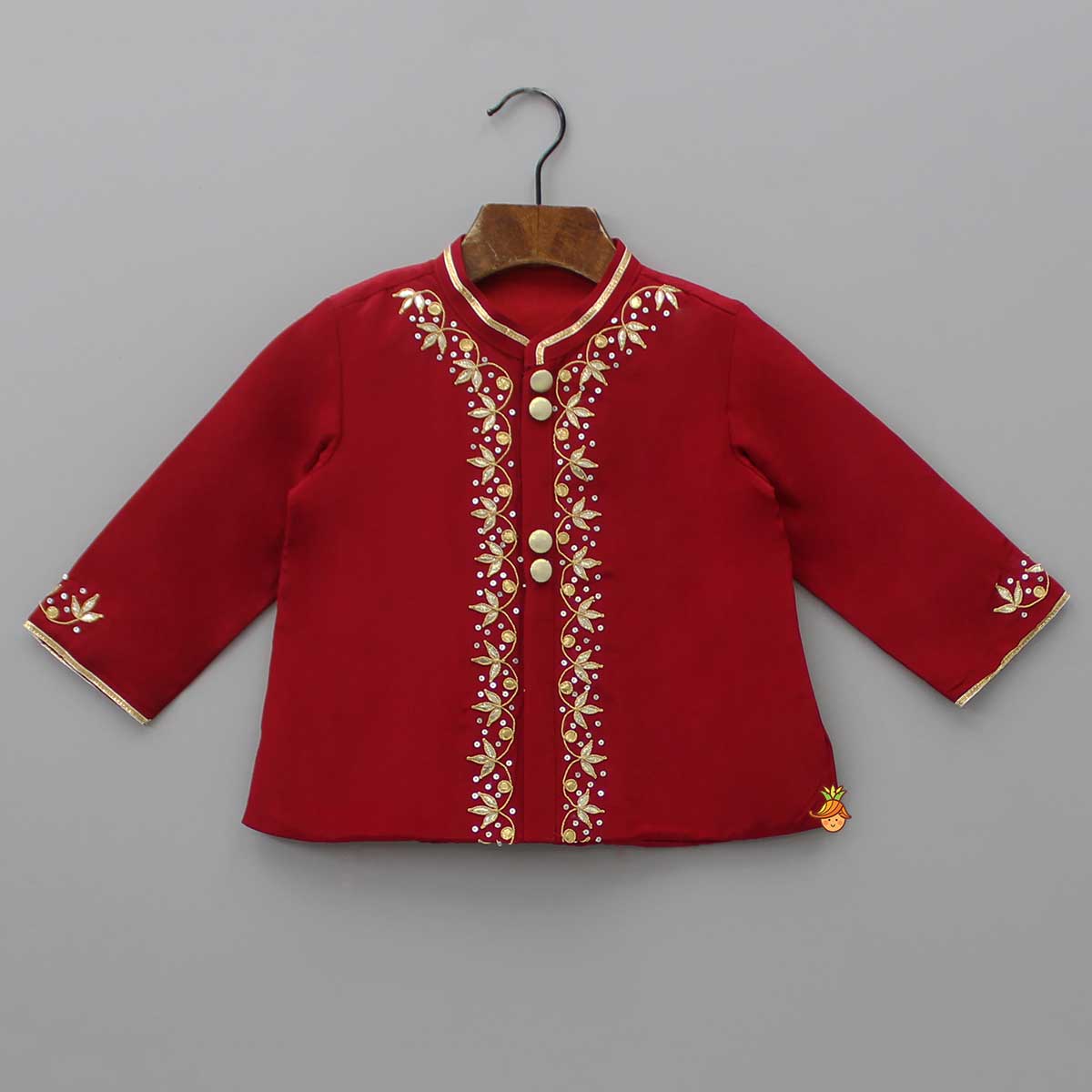 Gota Lacework Detail Red Kurta And Dhoti
