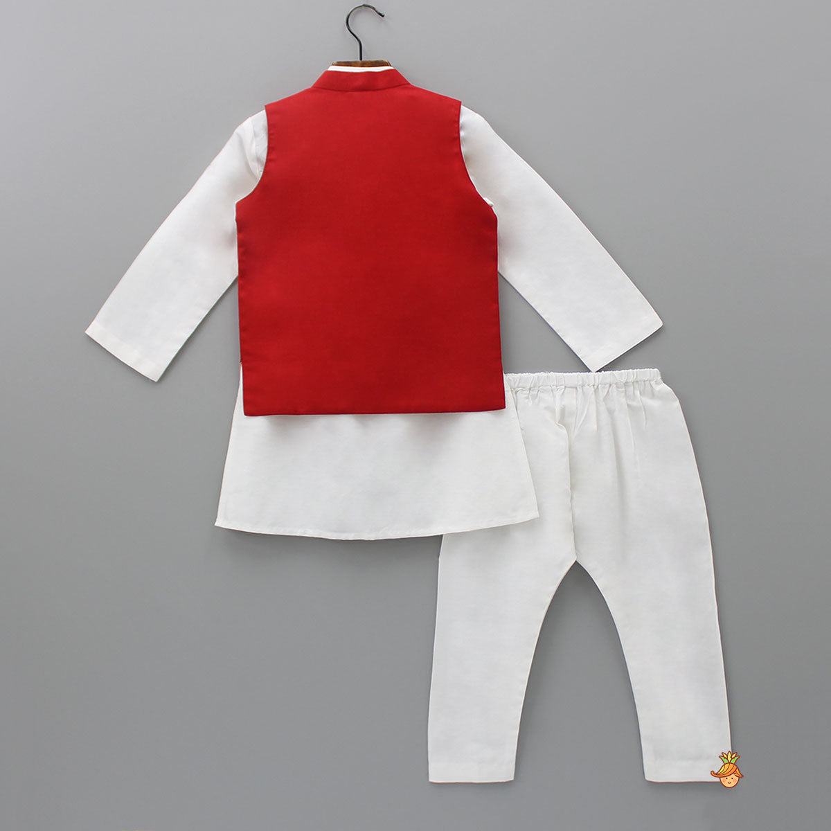 Plain Kurta And Thread Embroidered Jacket With Pyjama