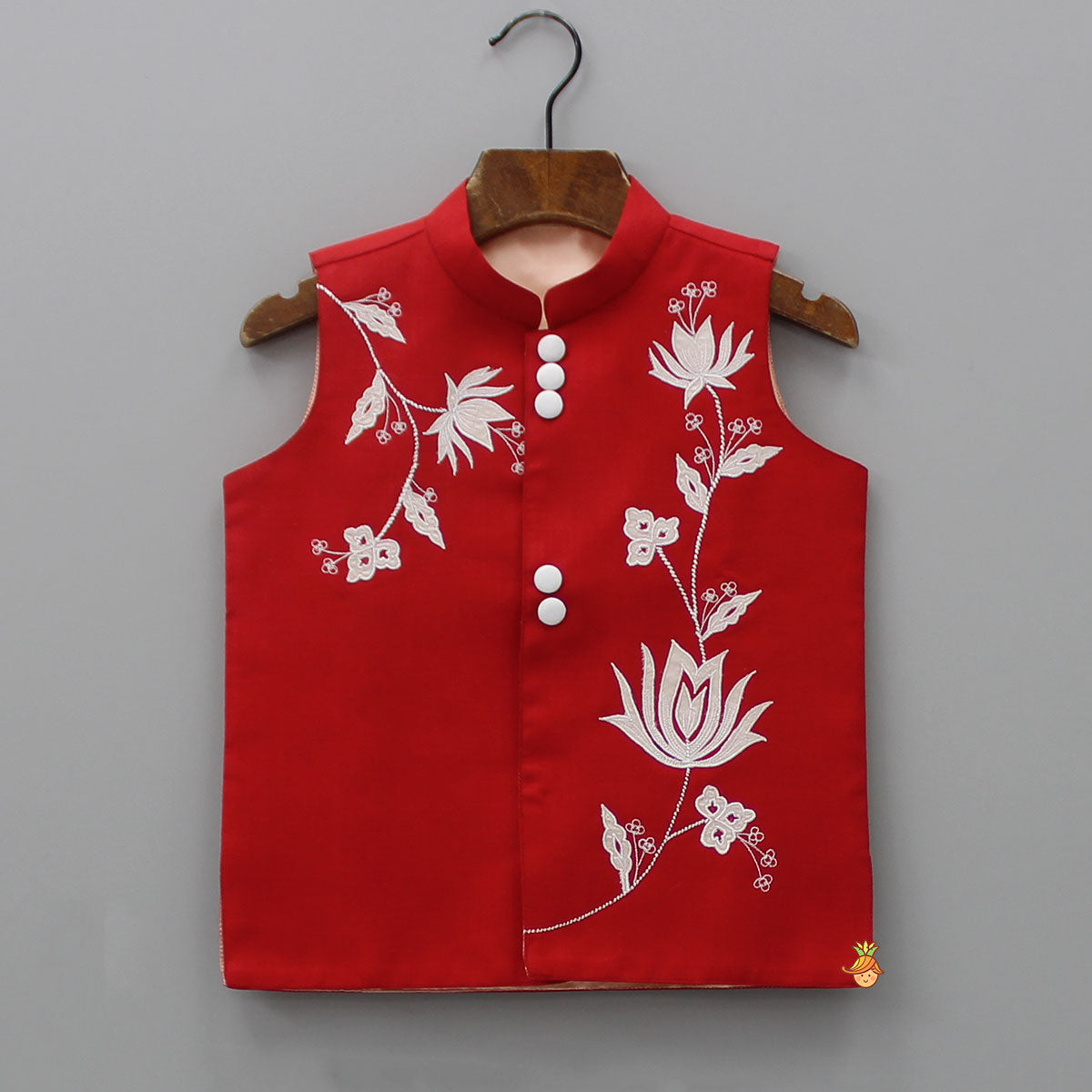 Plain Kurta And Thread Embroidered Jacket With Pyjama