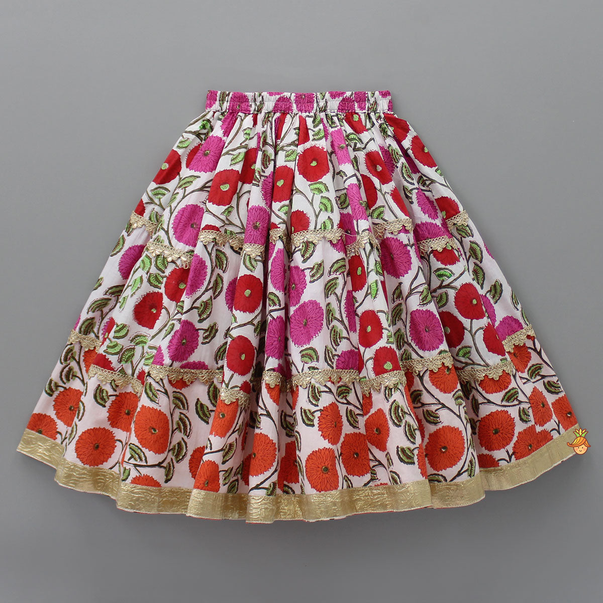 Floral Printed Ruffled Top With Lehenga And Net Dupatta