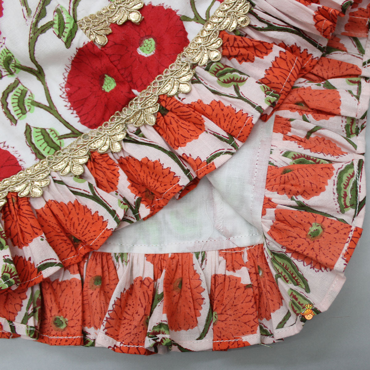 Floral Printed Ruffled Top With Lehenga And Net Dupatta