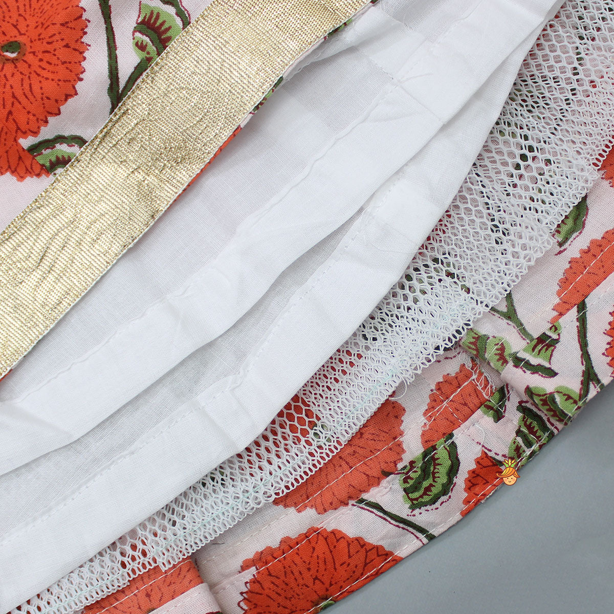 Floral Printed Ruffled Top With Lehenga And Net Dupatta