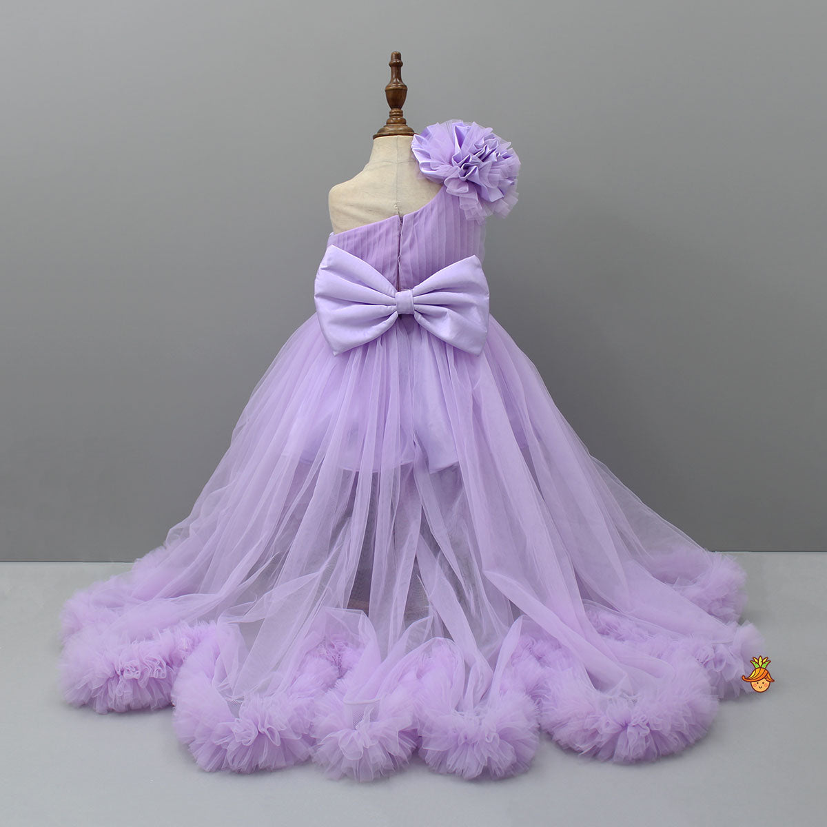One Shoulder Flower Embellished High Low Dress With Matching Swirled Bow Headband