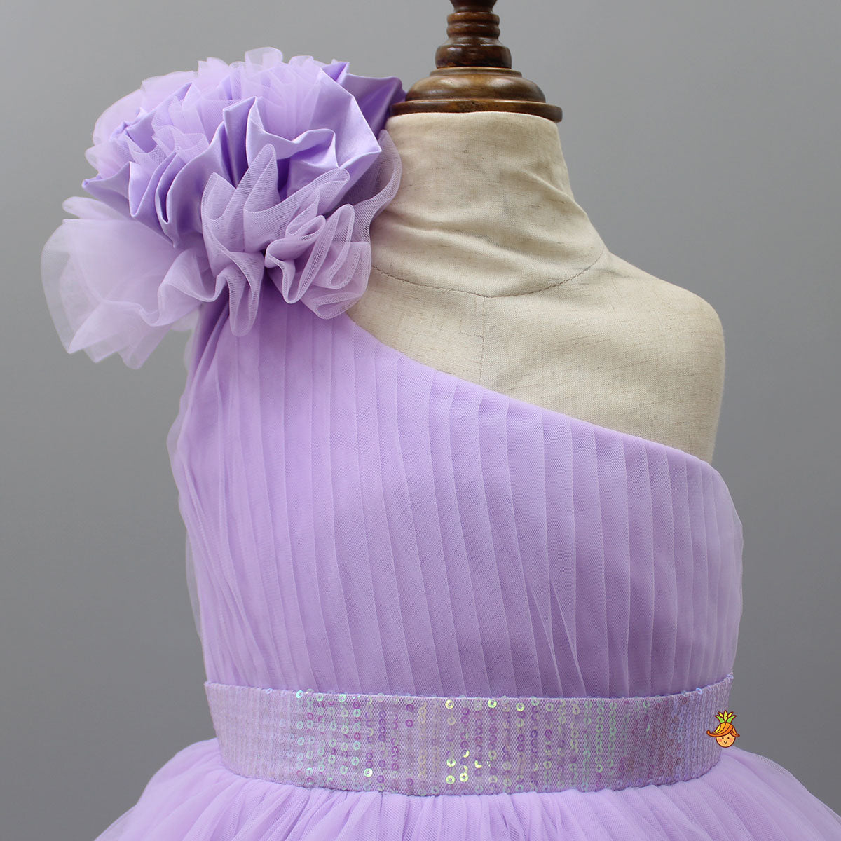 One Shoulder Flower Embellished High Low Dress With Matching Swirled Bow Headband