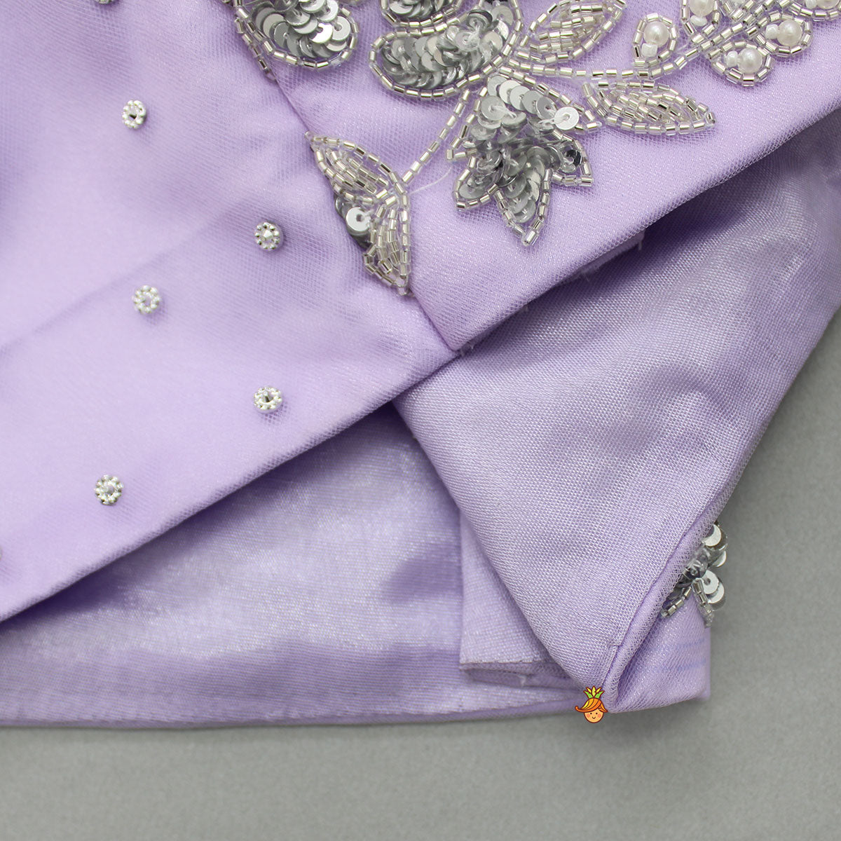 Lilac Embroidered Crop Top And Net Layered Lehenga